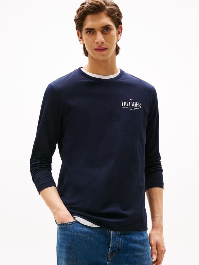 Tommy Hilfiger Longsleeve HILFIGER STACK LS TEE Contrasterende print op de borst - Foto 4