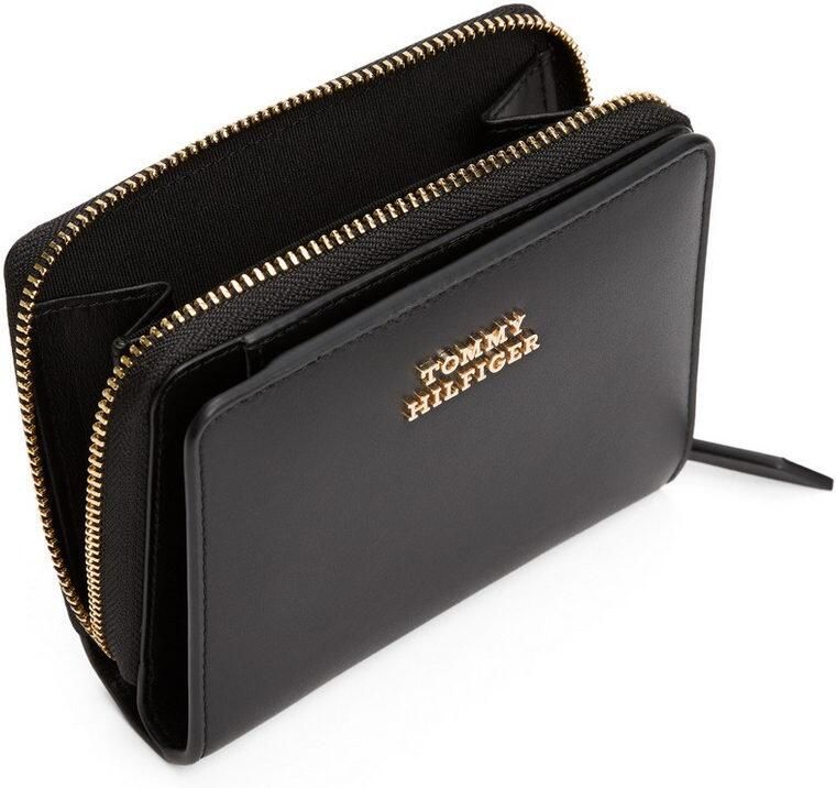 Tommy Hilfiger Portemonnee TH LEATHER SLG MED ZA FLAP dames portemonnee met gouden logo-opschrift