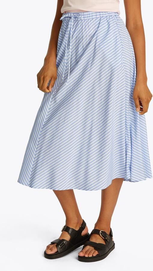 Tommy Hilfiger Rok in a-lijn CRINKLE VISCOSE MIX MIDI SKIRT met streepjespatroon met tunnelkoord aan de taille - Foto 4