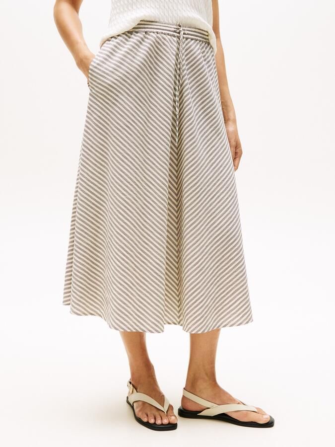 Tommy Hilfiger Rok in a-lijn CRINKLE VISCOSE MIX MIDI SKIRT met streepjespatroon met tunnelkoord aan de taille - Foto 5