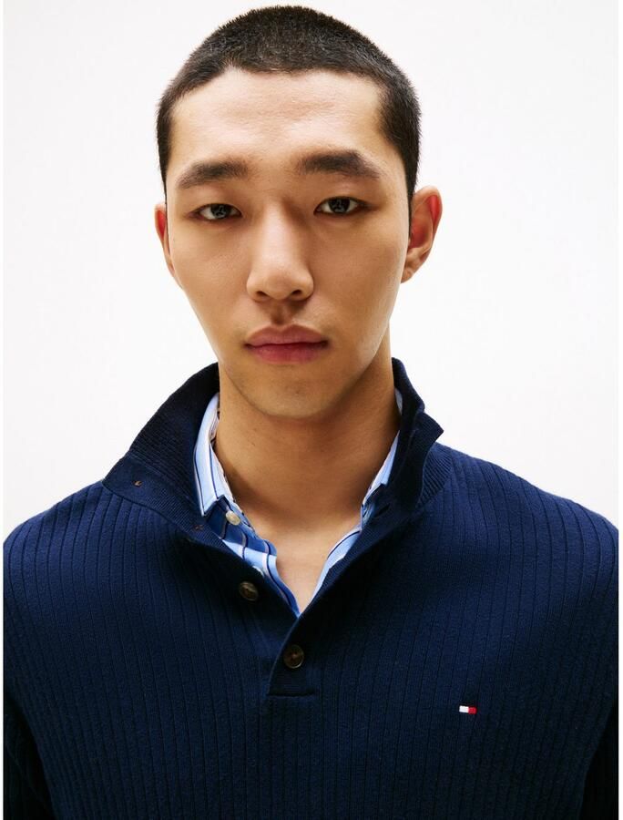 Tommy Hilfiger Schipperstrui PIMA CASH STRUCTURE MOCK Ribgebreide boorden aan de kraag mouwen en zoom