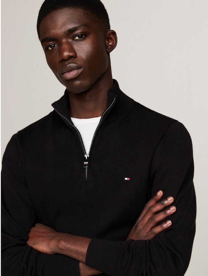 TOMMY HILFIGER Heren Truien & Vesten Pima Org Ctn Cashmere Zip Mock Zwart - Foto 10