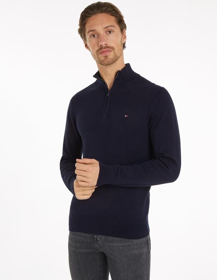 Tommy Hilfiger Blauwe Pima Organisch Katoen Kasjmier Zip Mock Gebreid Blue Heren - Foto 15