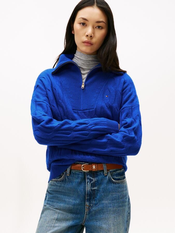 Tommy Hilfiger Schipperstrui SOFT WOOL CABLE 1 2 ZIP LS SWT met kabelpatroon van zuivere wol - Foto 5