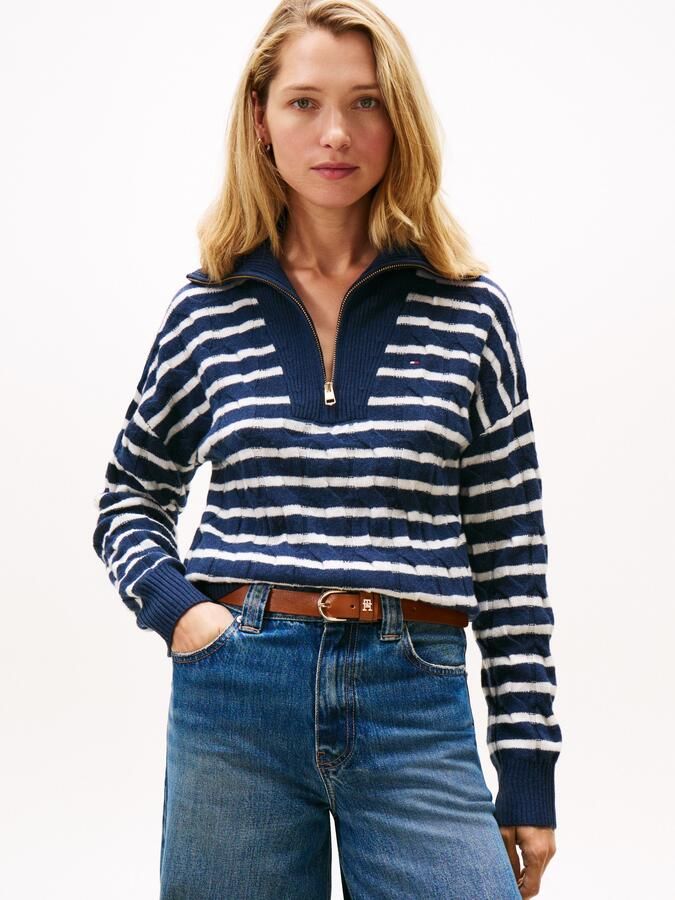 Tommy Hilfiger Schipperstrui SOFT WOOL CABLE 1 2 ZIP LS SWT met kabelpatroon van zuivere wol - Foto 5