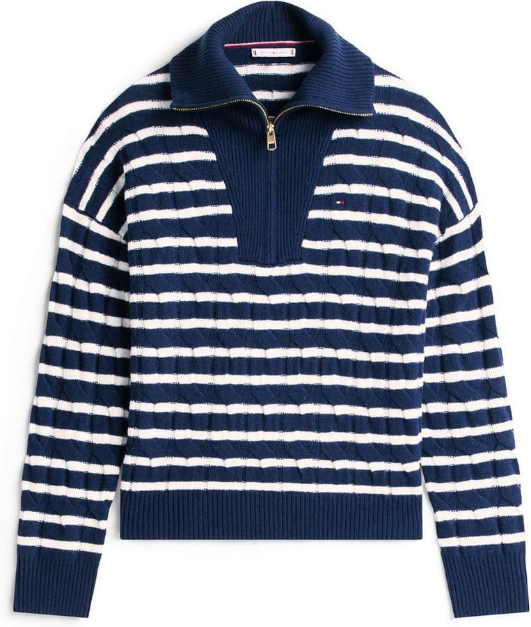 Tommy Hilfiger Schipperstrui SOFT WOOL CABLE 1 2 ZIP LS SWT met kabelpatroon van zuivere wol