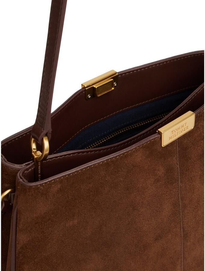 Tommy Hilfiger Schoudertas CASUAL LEATHER SHOULDER BAG SUED dames handtas shopper met logo-sier element