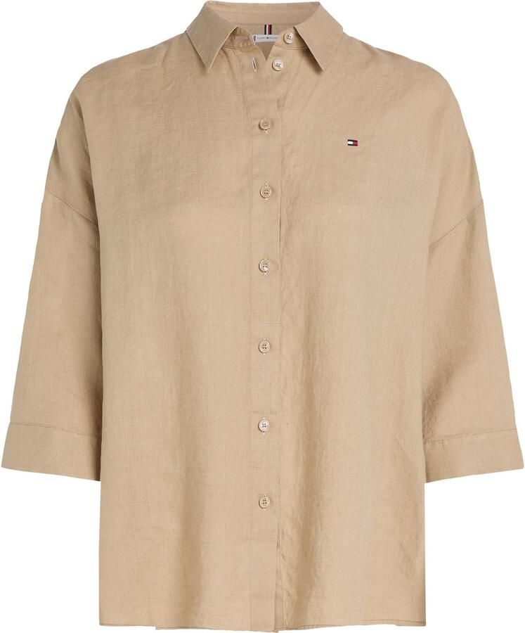Tommy Hilfiger Shirt met 3 4 mouwen ESS LINEN LOOSE 3-4 SLEEVE SHIRT met 3 4-mouwen logo-borduurwerk koel premium linnen