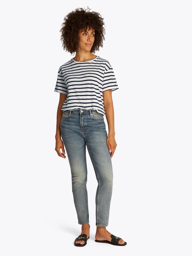 Tommy Hilfiger Shirt met korte mouwen MODERN CO LINEN C-NK SS met strepenpatroon verkoelend premium linnen - Foto 3