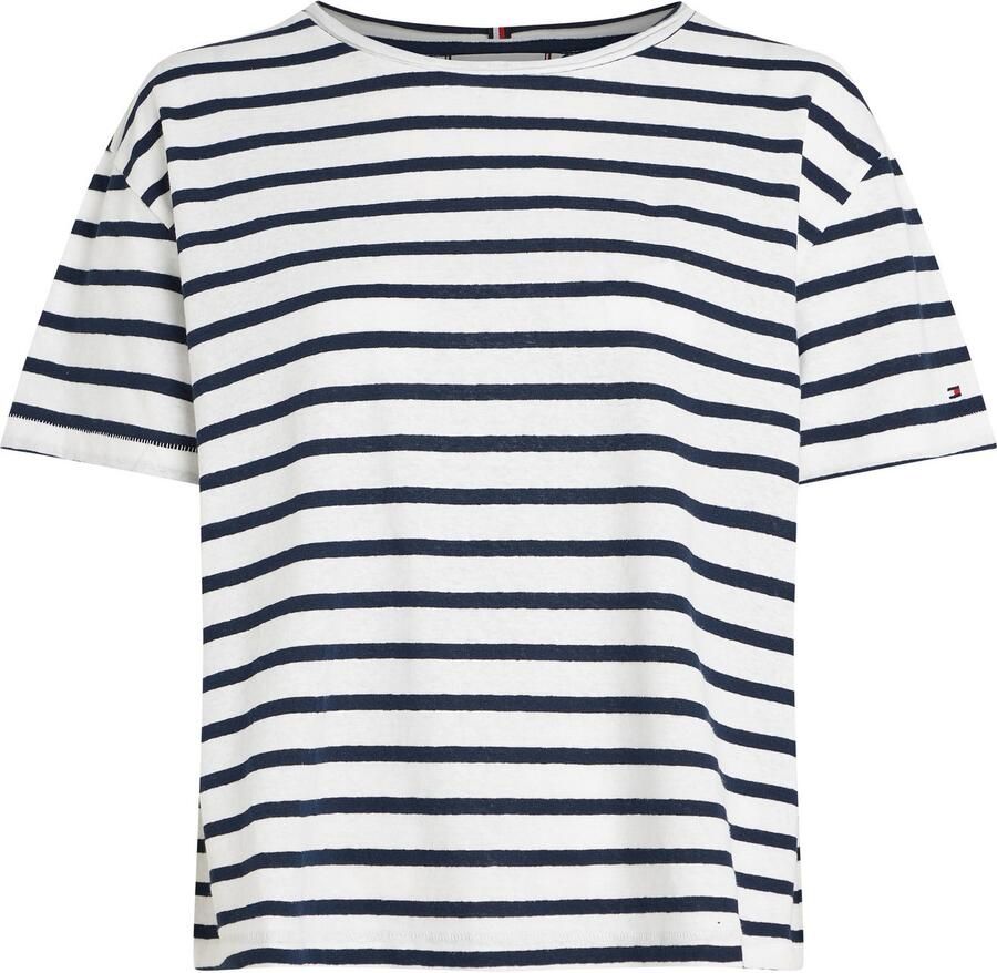 Tommy Hilfiger Shirt met korte mouwen MODERN CO LINEN C-NK SS met strepenpatroon verkoelend premium linnen