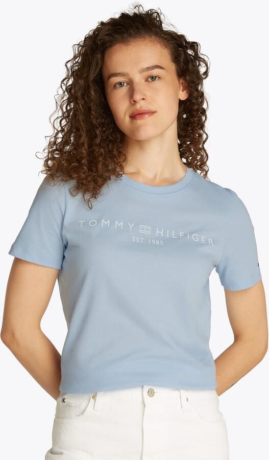 Tommy Hilfiger Shirt met korte mouwen REG CORP LOGO C-NK met logo en borduursel gemêleerd casual regular fit katoen ronde hals - Foto 9