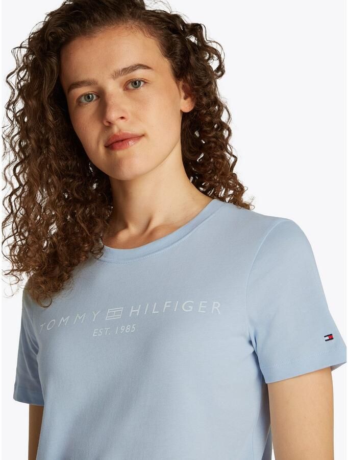 Tommy Hilfiger Shirt met korte mouwen REG CORP LOGO C-NK met logo en borduursel gemêleerd casual regular fit katoen ronde hals - Foto 6