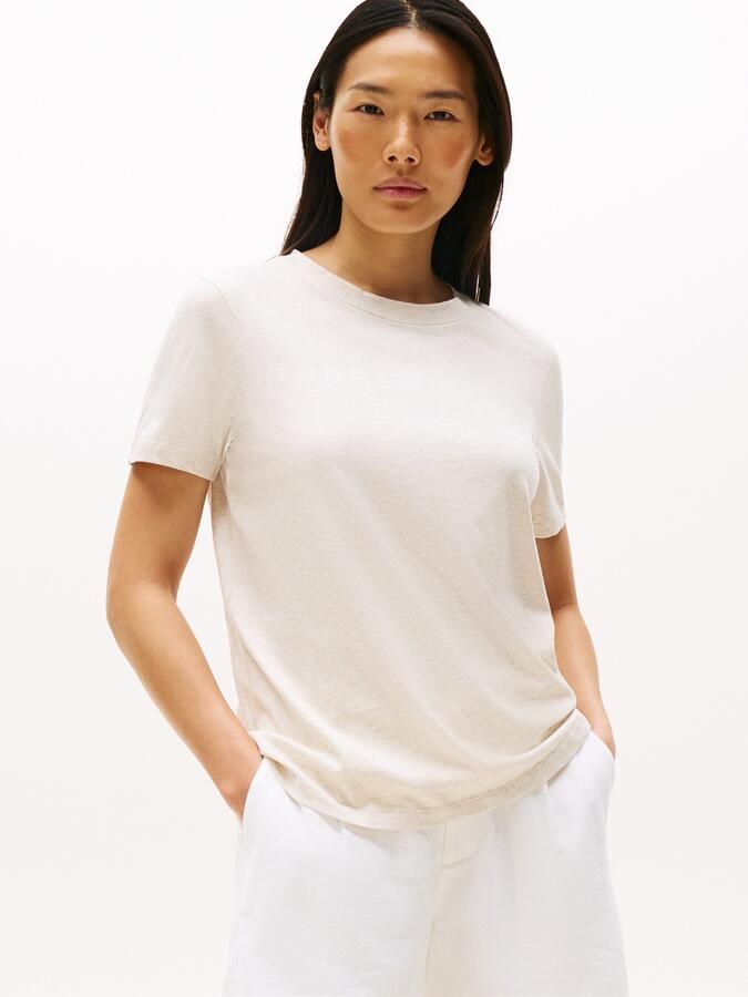 Tommy Hilfiger Shirt met korte mouwen REG CORP LOGO C-NK met logo en borduursel gemêleerd casual regular fit katoen ronde hals - Foto 4