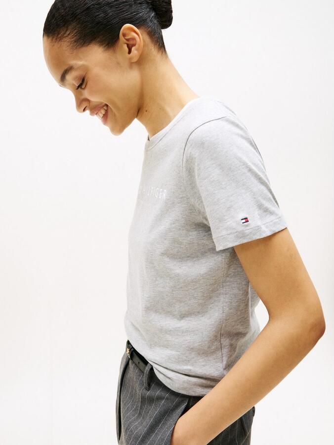 Tommy Hilfiger Shirt met korte mouwen REG CORP LOGO C-NK met logo en borduursel gemêleerd casual regular fit katoen ronde hals - Foto 2