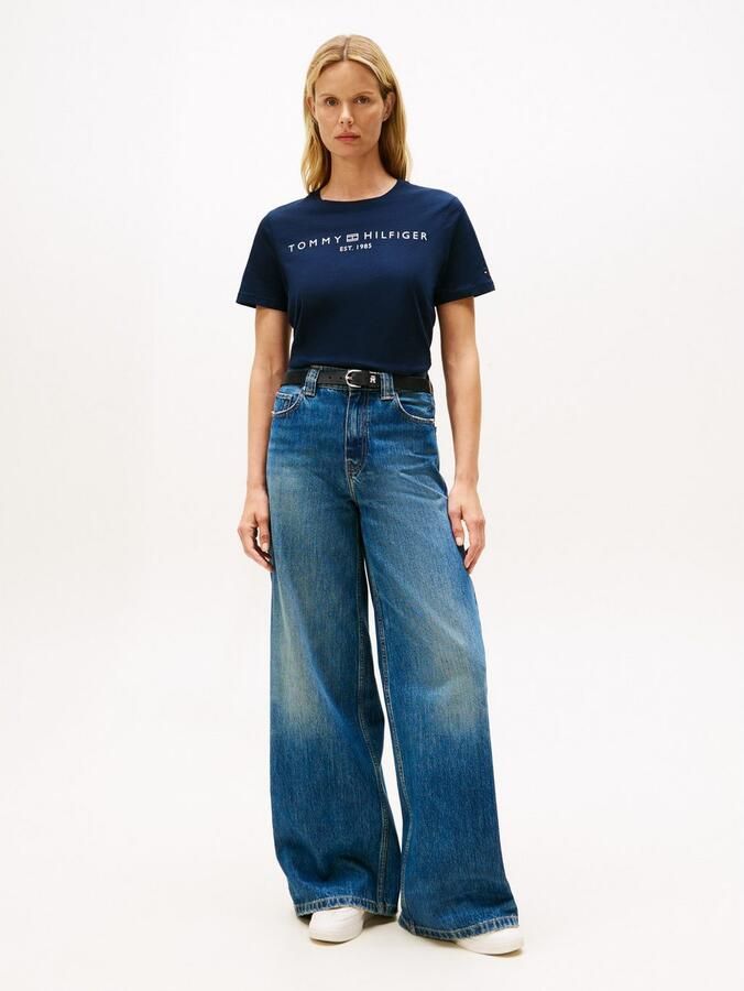 Tommy Hilfiger Shirt met korte mouwen REG CORP LOGO C-NK met logo en borduursel gemêleerd casual regular fit katoen ronde hals