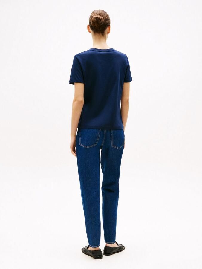 Tommy Hilfiger Shirt met korte mouwen REG CORP LOGO C-NK met logo en borduursel gemêleerd casual regular fit katoen ronde hals - Foto 3