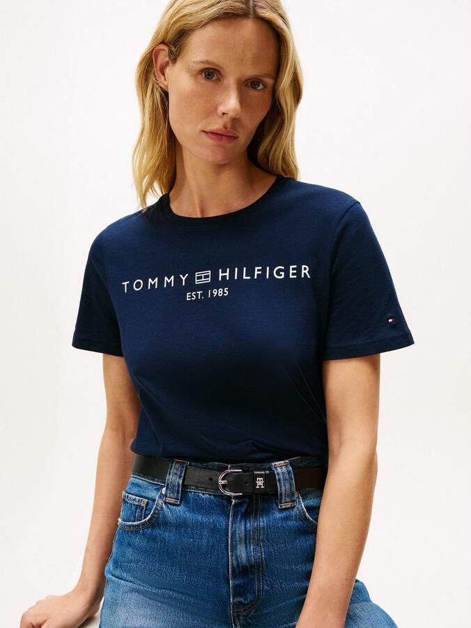 Tommy Hilfiger Shirt met korte mouwen REG CORP LOGO C-NK met logo en borduursel gemêleerd casual regular fit katoen ronde hals - Foto 4