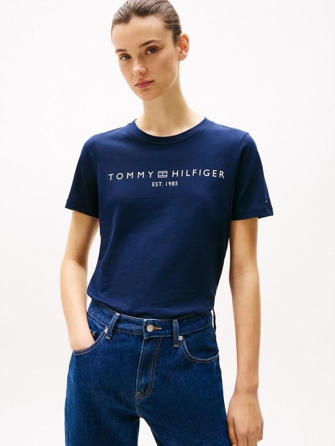 Tommy Hilfiger Shirt met korte mouwen REG CORP LOGO C-NK met logo en borduursel gemêleerd casual regular fit katoen ronde hals - Foto 5