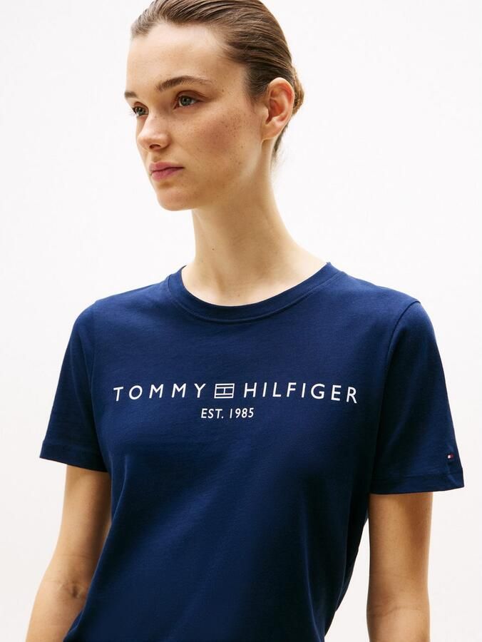 Tommy Hilfiger Shirt met korte mouwen REG CORP LOGO C-NK met logo en borduursel gemêleerd casual regular fit katoen ronde hals - Foto 6