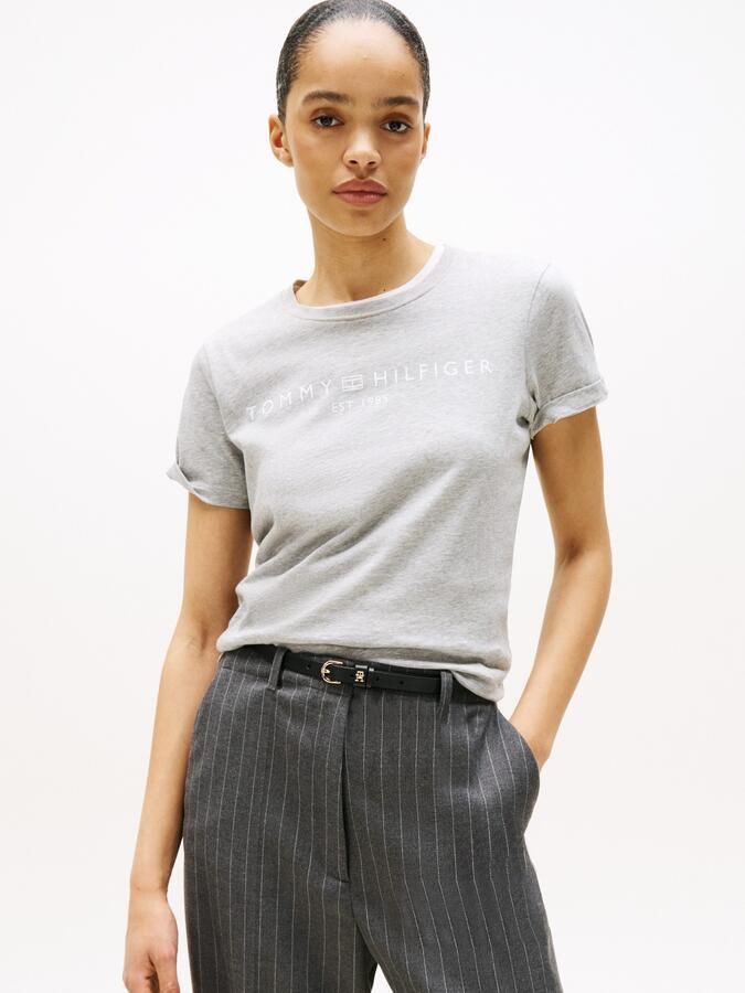 Tommy Hilfiger Shirt met korte mouwen REG CORP LOGO C-NK met logo en borduursel gemêleerd casual regular fit katoen ronde hals - Foto 4