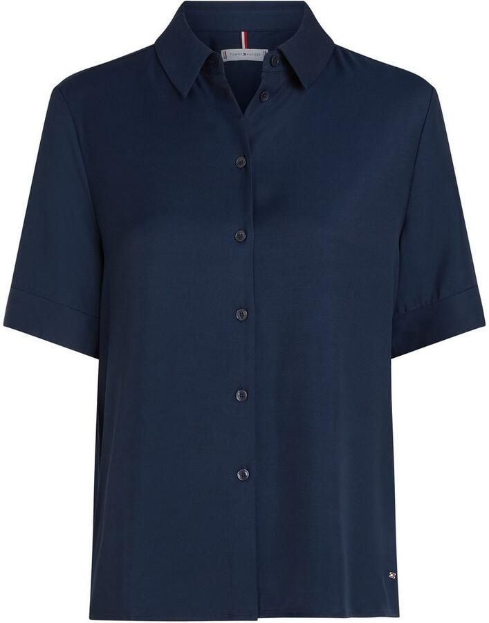 Tommy Hilfiger Shirt met korte mouwen SOFT VISCOSE S S SHIRT in uni kleur met metalen label