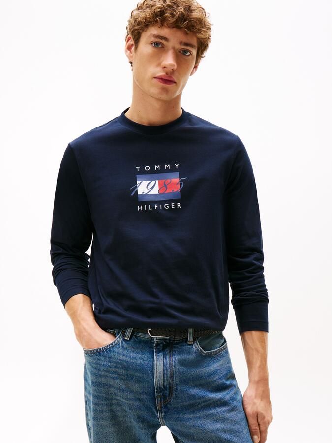 Tommy Hilfiger Shirt met lange mouwen LINEAR FLAG GRAPHIC Jersey ronde hals regular fit longsleeve - Foto 5