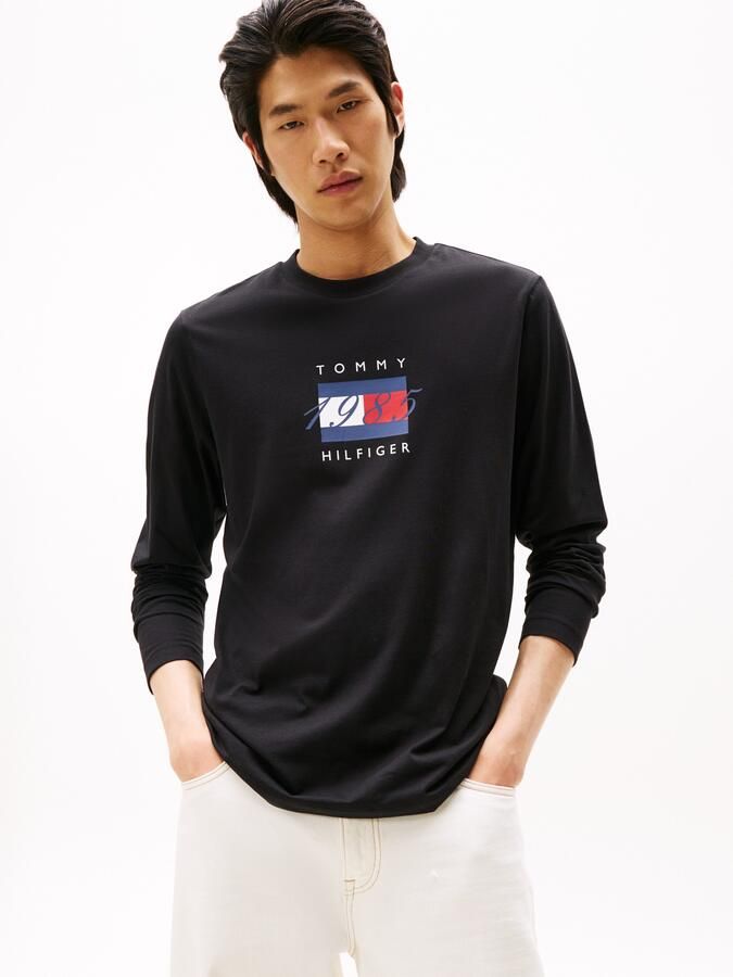 Tommy Hilfiger Shirt met lange mouwen LINEAR FLAG GRAPHIC Jersey ronde hals regular fit longsleeve - Foto 5
