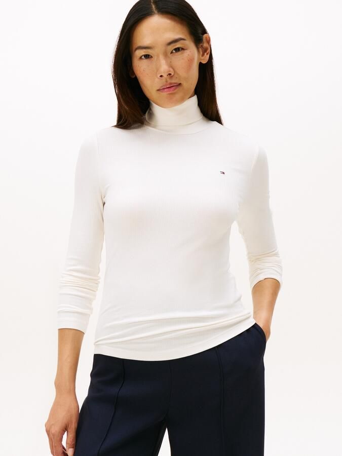 Tommy Hilfiger Shirt met lange mouwen SLIM 5X2 RIB ROLL-NK LS in een geribde structuur - Foto 5