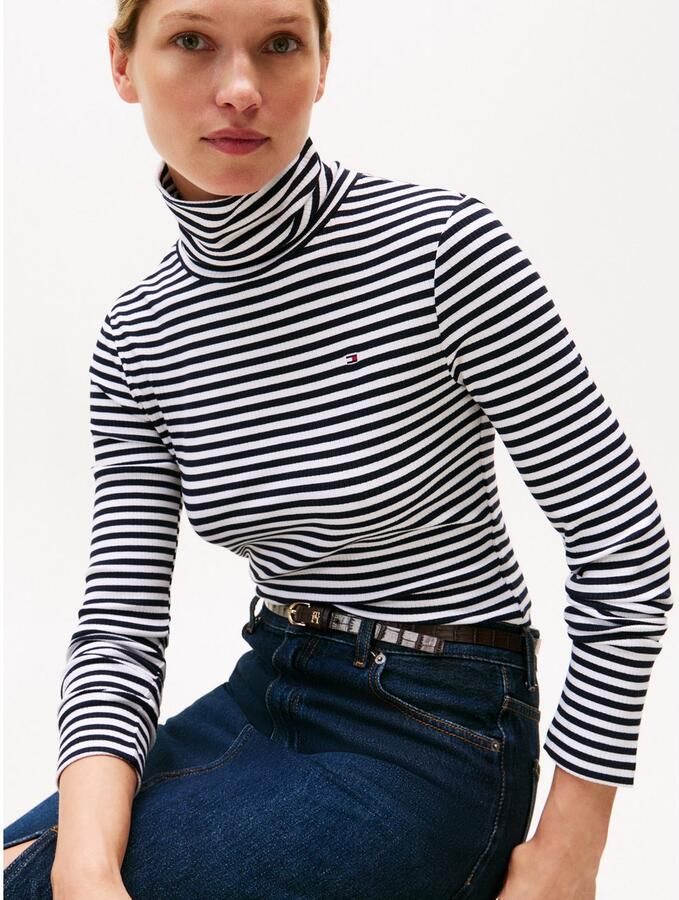 Tommy Hilfiger Shirt met lange mouwen SLIM 5X2 RIB ROLL-NK LS in een geribde structuur - Foto 2