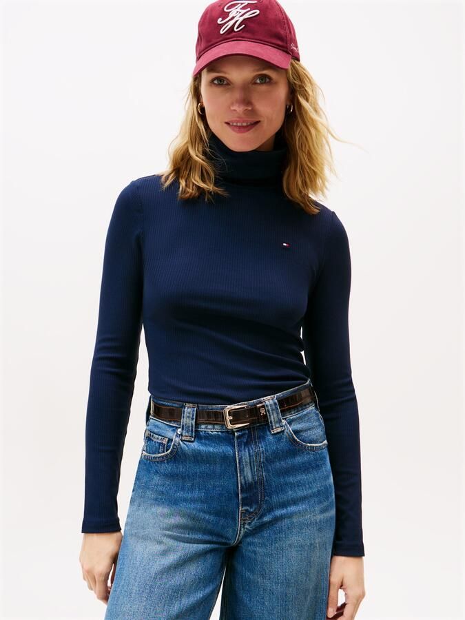 Tommy Hilfiger Shirt met lange mouwen SLIM 5X2 RIB ROLL-NK LS in een geribde structuur - Foto 5