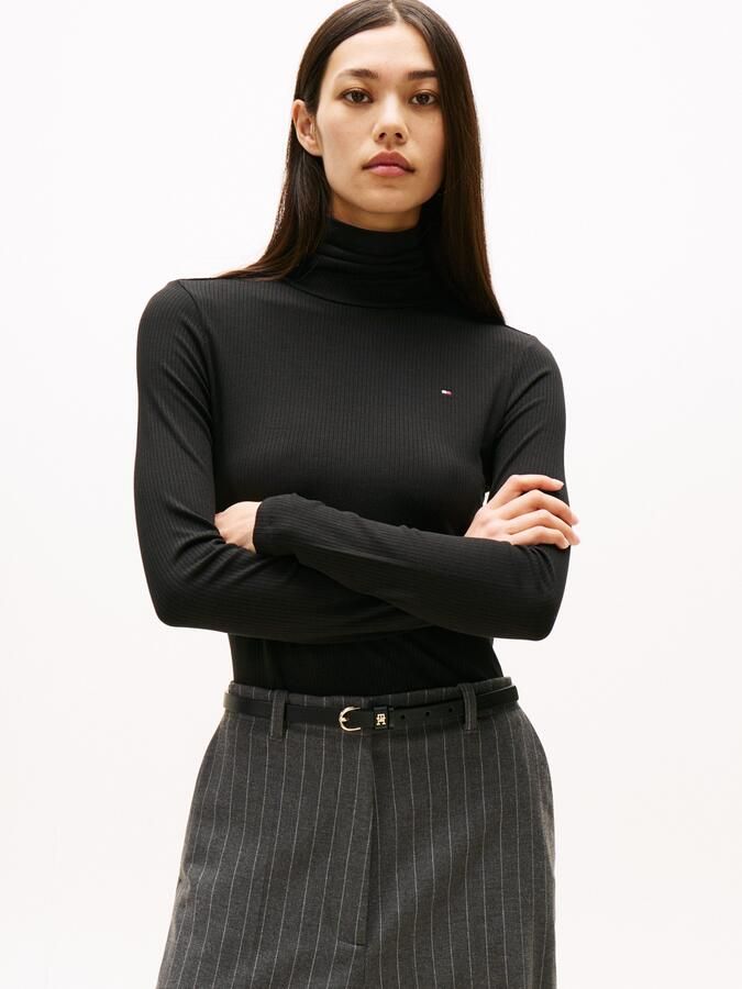 Tommy Hilfiger Shirt met lange mouwen SLIM 5X2 RIB ROLL-NK LS in een geribde structuur - Foto 9