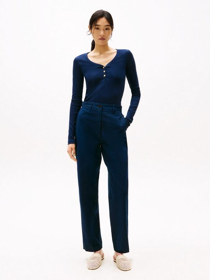 Tommy Hilfiger Shirt met lange mouwen SLIM HENLEY GB SCOOP-NK LS met ribstructuur met metalen label - Foto 12