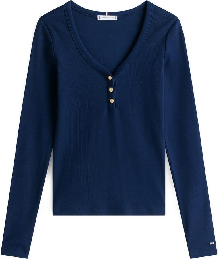 Tommy Hilfiger Shirt met lange mouwen SLIM HENLEY GB SCOOP-NK LS met ribstructuur met metalen label - Foto 5