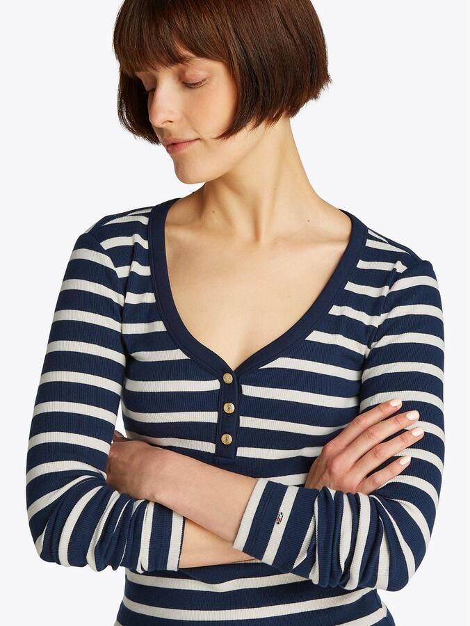 Tommy Hilfiger Shirt met lange mouwen SLIM HENLEY GB SCOOP-NK LS met ribstructuur met metalen label - Foto 11