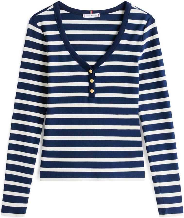 Tommy Hilfiger Shirt met lange mouwen SLIM HENLEY GB SCOOP-NK LS met ribstructuur met metalen label - Foto 5