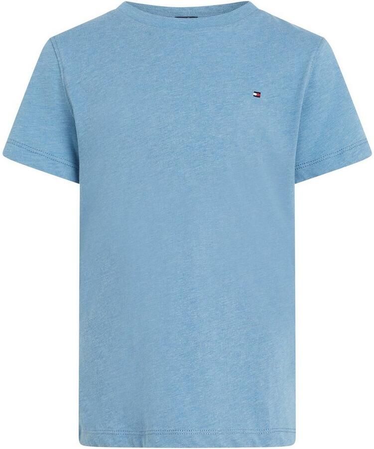 Tommy Hilfiger gemêleerd basic T-shirt lichtblauw melange Jongens Katoen Ronde hals 128