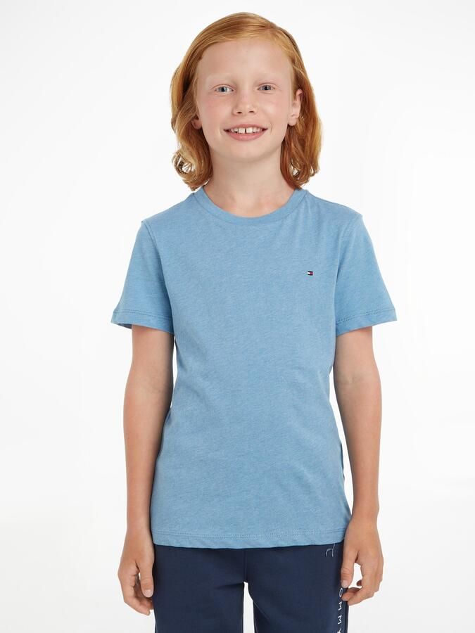 Tommy Hilfiger gemêleerd basic T-shirt lichtblauw melange Jongens Katoen Ronde hals 140 - Foto 6