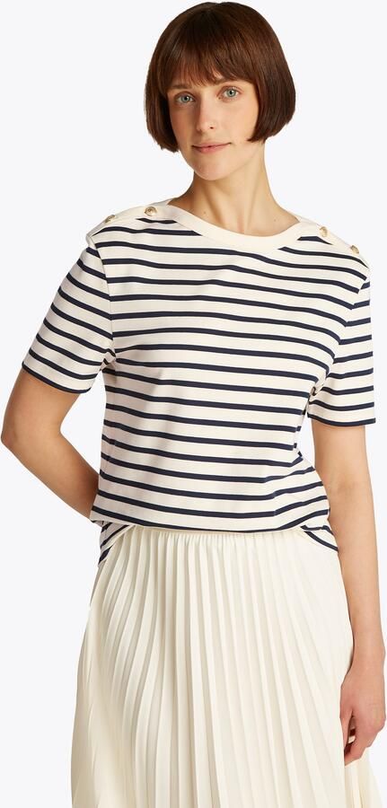 TOMMY HILFIGER Dames Tops & T-shirts Reg Stripe Gold Btn C-nk Ss Ecru - Foto 6
