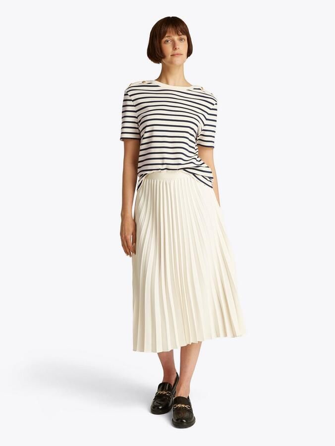 TOMMY HILFIGER Dames Tops & T-shirts Reg Stripe Gold Btn C-nk Ss Ecru - Foto 4