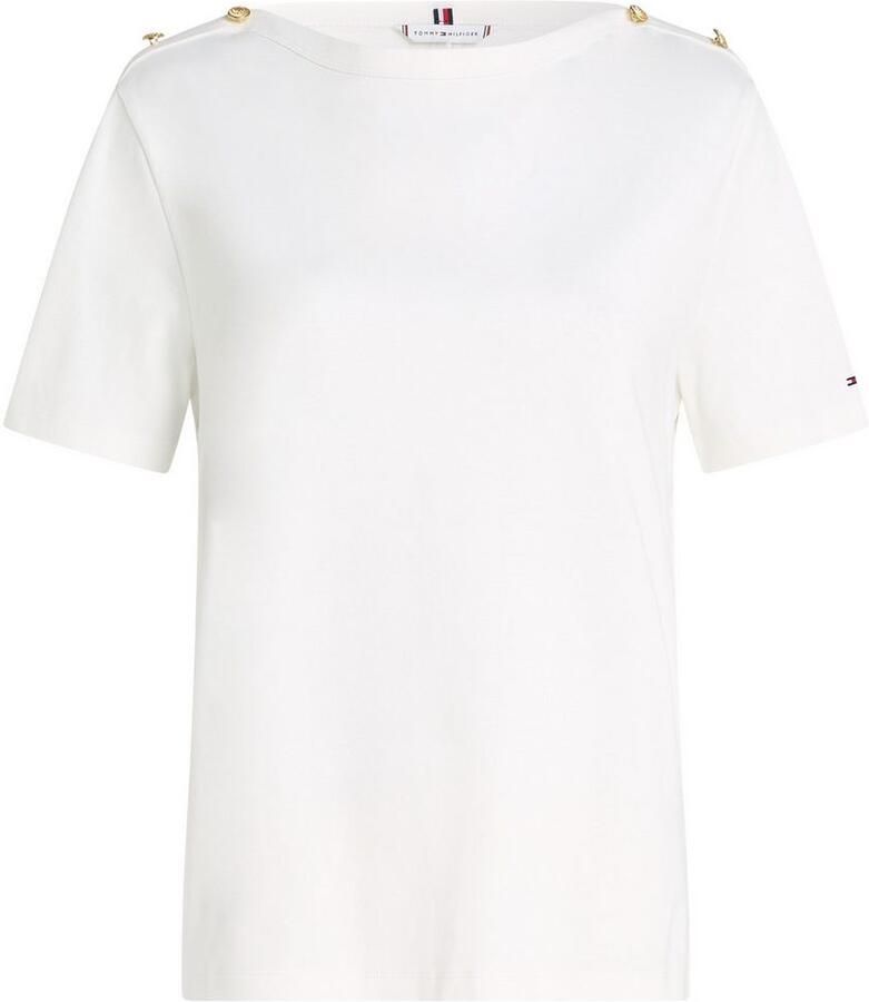 TOMMY HILFIGER Dames Tops & T-shirts Reg Stripe Gold Btn C-nk Ss Wit