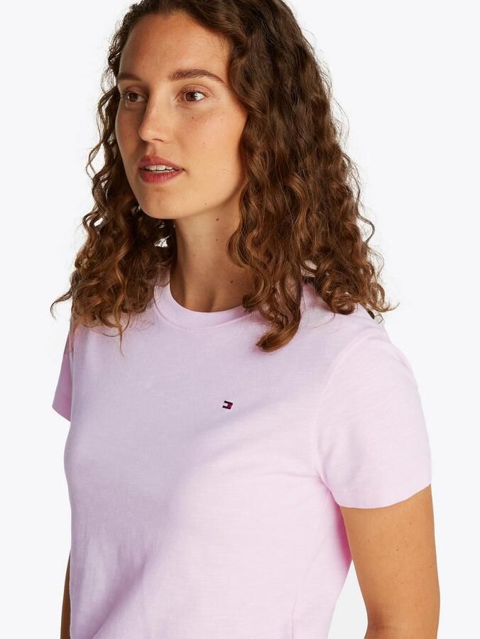 Tommy Hilfiger Shirt met ronde hals SLUB REG C-NK SS met vlamgaren structuur met logoborduurwerk - Foto 2