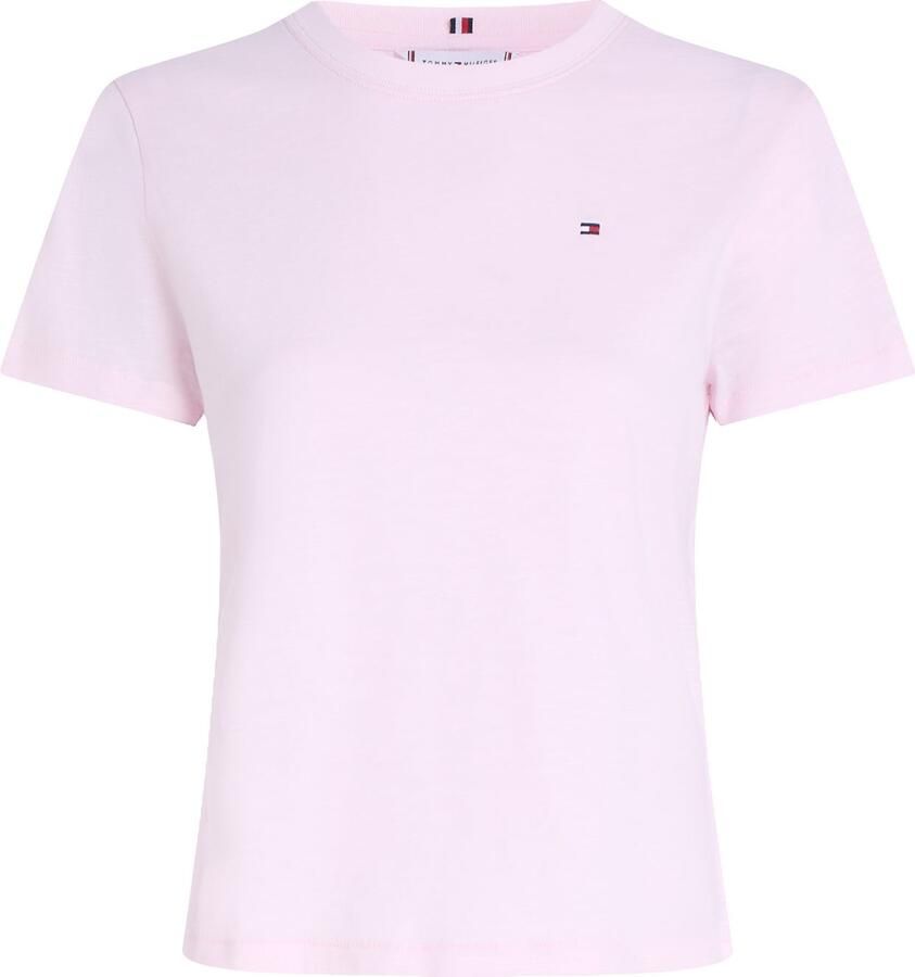 Tommy Hilfiger Shirt met ronde hals SLUB REG C-NK SS met vlamgaren structuur met logoborduurwerk