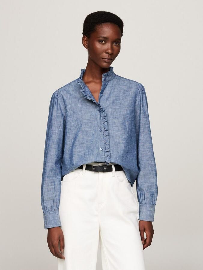 Tommy Hilfiger Shirtblouse CHAMBRAY RUFFLE RELAXED SHIRT met ruches chambray kwaliteit - Foto 5