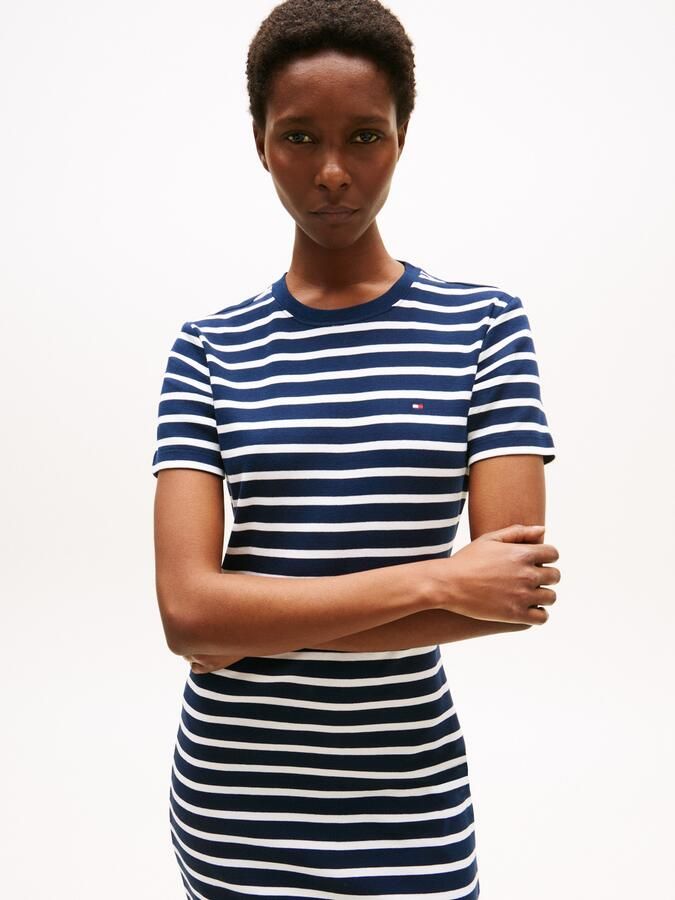 Tommy Hilfiger Shirtjurk NEW CODY STR SLIM SHORT DRS SS met allover streepdessin logo-vlag - Foto 4