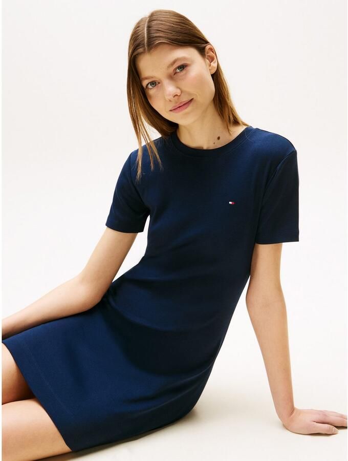 Tommy Hilfiger Shirtjurk NEW CODY STR SLIM SHORT DRS SS met allover streepdessin logo-vlag