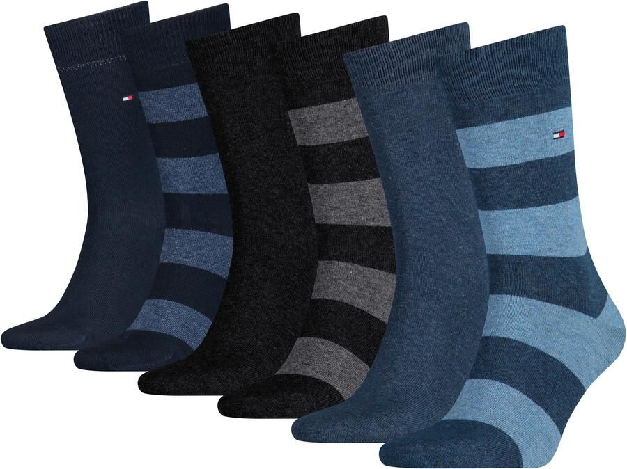 Tommy Hilfiger Sokken TH MEN RUGBY SOCK 6P ECOM 3x gestreept 3x effen ribboord logo-vlag (6 paar) - Foto 2