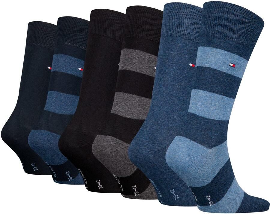 Tommy Hilfiger Sokken TH MEN RUGBY SOCK 6P ECOM 3x gestreept 3x effen ribboord logo-vlag (6 paar)