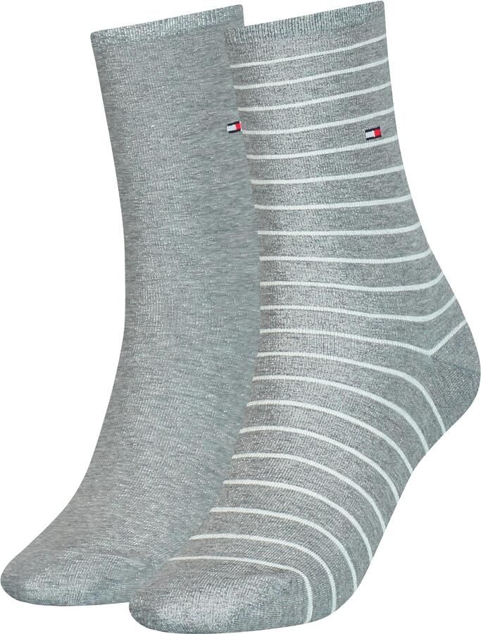 Tommy Hilfiger Sokken TH WO SOCK 2P SMALL STRIPE met smalle ribboord gemêleerd gestreept (2 paar)