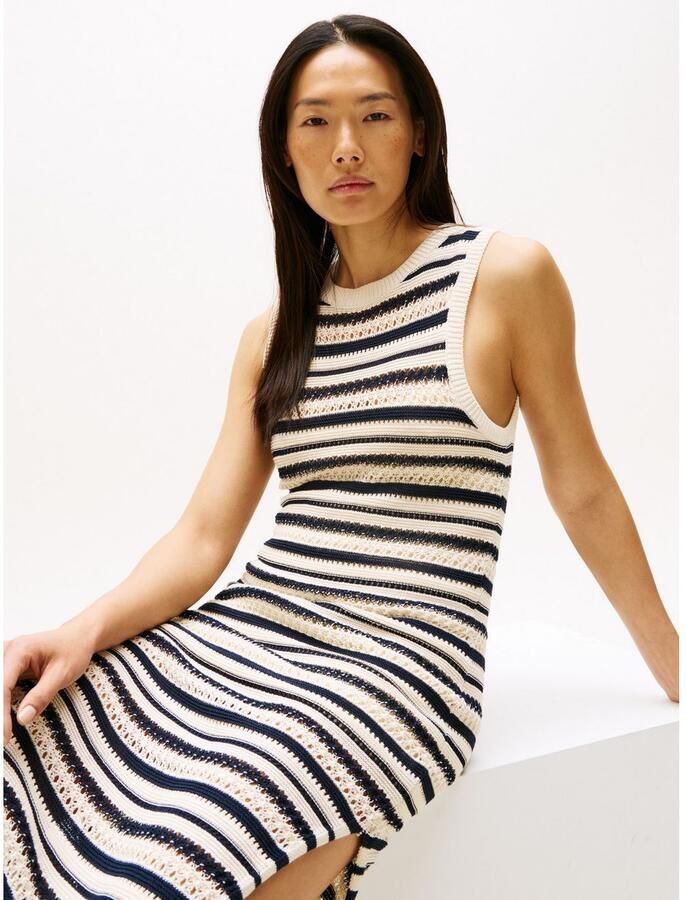 Tommy Hilfiger Sweatjurk CROCHET C-NK SL MIDI SWT DRESS