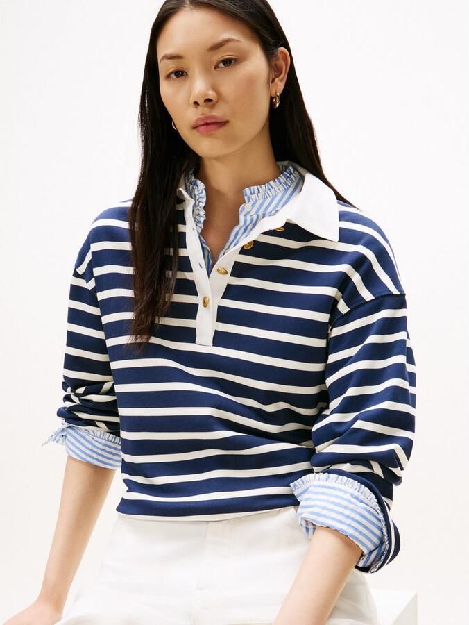 Tommy Hilfiger Sweatshirt GOLDCOLLOURED BUTTON RUGBY TERRY SWTSHRT